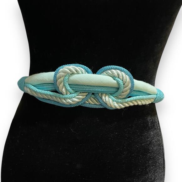 Rhea Knot Front Back Closure Elastic Belt Women's Small Blue Braided VTG Hook - Picture 1 of 11